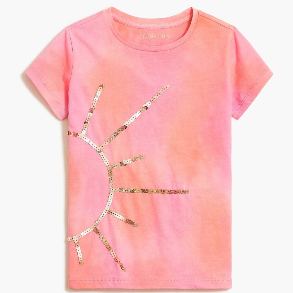 NWT Crewcuts J. Crew Sequin Tie-Dye Sun Graphic Tee T-Shirt Pink Girls Size XXS